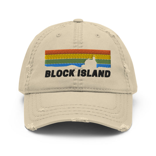 Block Island Embroidered Distressed Dad Hat (Beige)