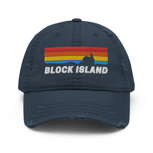 Block Island Embroidered Distressed Dad Hat (Navy)